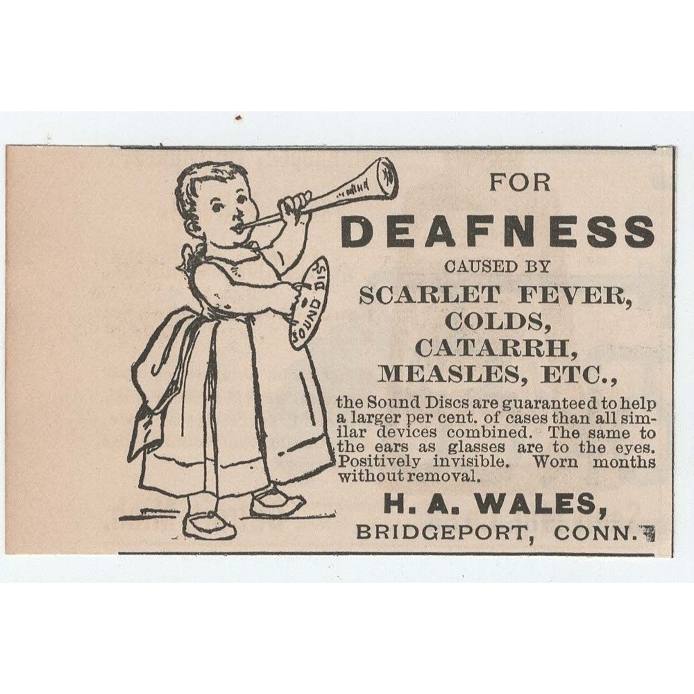 1891 H.A. Wales Sound Discs Deafness Print Ad Victorian Medical Advertising - Picture 1 of 1